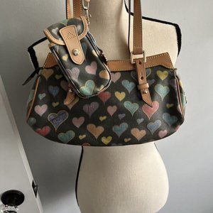 DOONEY & BOURKE | Vintage Y2K Crayon Hearts Collection Bag  w/Charm & Phone Case